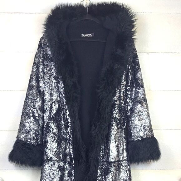 TAMO Design festival faux fur coat black and silver (never worn) Size L - Picture 1 of 10